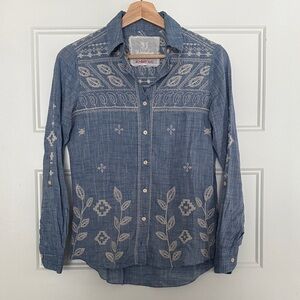 Johnny Was Denim Blue Embroidered Shirt